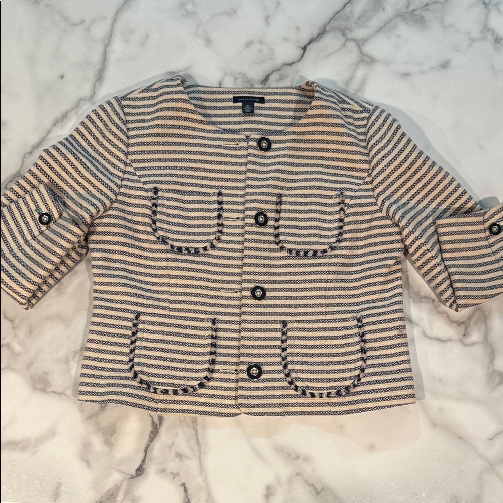 Tommy Hilfiger Navy and Cream Striped Kids Blazer 2x $60